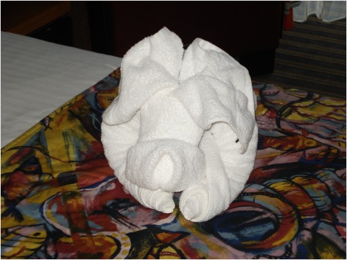A dog made out of towel - origami