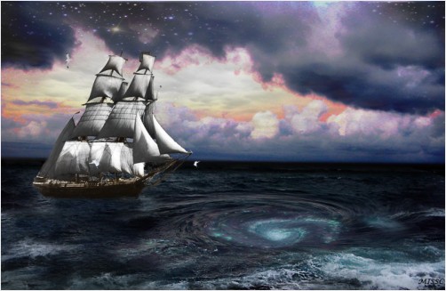 Ship and whirlpool