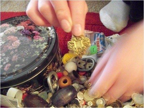 Daughter digging through treasures