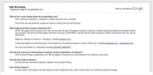 Triond site Purpleslinky listed as "suspicious" by Google